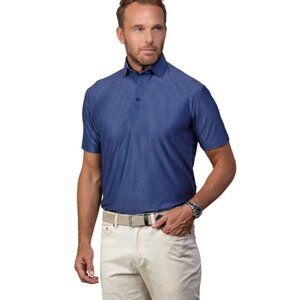 Collars & Co Featherweight Flex Polo Shirt Sz SM Sawyer Navy White Stripe